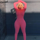 skinny fitness women active wear pink jumpsuits turtleneck sporty long sleeve casual overalls workout streetwear