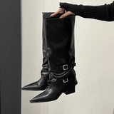 Breakj Buckle ~ Trouser Boots Coarse And Boots Boots Girl Hottie High Boots Pointed Black Pants Tube