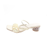 Summer Slippers Clear Pearls Pleated Med Heel Slides Fashion Round Ball Heel Slipper for Party Shoes Women Sandals Women