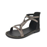 Women Sandals Flat Wedge Platform Black Gole Silver Bling Crystal T Strap Beach Female Peep Toe Sandles Gladiators