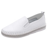 silver sneakers shoes woman genuine leather platform crystal beading moccasins anti-slip small white leather shoes