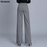Pants Office Work Woolen Wide Leg Pants Autumn Winter High Waist Full Length Straight Female Trousers Office Lady