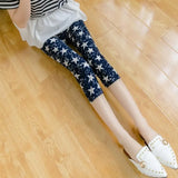 Calf-Length Floral Stripe Print Sexy Pants Black Short Capris Women Summer Leggings High