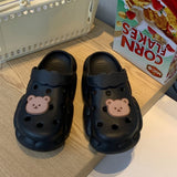 Slippers for Beach DIY Hole Shoes Cartoon Bear Women's Shoes Antislip Soft Cloud Sole Holiday Female Flipflop
