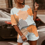 Dye Print Basic Two Piece Set Women Casual T-shirt And Shorts Outfits lounge Wear Summer Jogging Female Biker