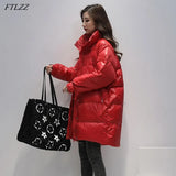 White Duck Down Long Jacket Woman Stand Collar Coat Winter Loose Waterproof Down Overcoat Parka Female Warm Snow