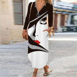 Autumn Women Elegant Party Dress New Female Fashion Zip V-Neck Long Dresses 2022 Spring Loose Casual Long Sleeve Vacation