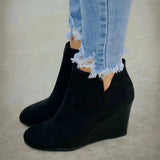 Pointed Toe Booties Winter Women Leopard Ankle Boots Footwear Platform High Heels Wedges Shoes Woman Bota
