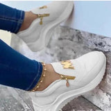 Women Vulcanize Shoes Casual Solid Thick Bottom Lace Up Female Sneakers Comfortable Zipper Shallow Lady Wedges Shoes