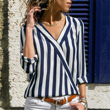 Women Striped Blouse Shirt Long Sleeve V-neck Shirts Casual Tops Blouse et Chemisier Femme Blusas Mujer de Moda