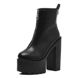 2022 Fashion Autumn Women Ankle Boots Leather Black Female High Heels Shoes Ultra High Platform Heels Round Toe Lady