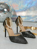 Breakj 2025 New Pointed Sexy Fine Heel High Heels Korean Version Of Pearl Buckle Banquet Fashion Single