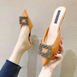 New Orange Pointed Toe Women Bridal Wedding Shoes Rhinestone Crystal Shallow Pumps Stiletto High Heel Sandals Zapatos De