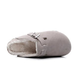 2023 New Winter Unisex Cork Slippers Casual Women Plush Inside Men Buckle Nubuck Leather Closed Toe Slide Slip on