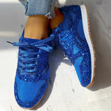Sneakers Women Shoes 2021 Autumn Mesh Flats Casual Vulcanized Shoes Female Lace Up Bling Platform Footwear Plus Size