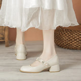 Breakj Heel Single Shoes Women 2023 New Summer French Mary Jane Women's Shoes Mouth College Soft Bottom White Small Leather Shoes