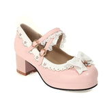 Bear Decorative Shoes Round Toe Thick With Bow Women's Shoes Single Shoes Tea Party Women's Shoes High Heels