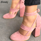 Women's Pumps Plus Size 35-43 Women Gladiator Summer High Heels for Party Wedding Shoes Thick Heels Fashion Lace-up Female
