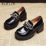 Women Chain Shoes Chunky Loafers Spring Designer Platform Derby shoes Leather Round Toe Loafers Woman Slip-On Chic