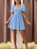 Elegant Square Neck A-line Skirt Dress Fashion Solid Textured High Waist Pleated Dress Sexy Backless Strap Party Dress