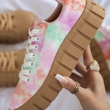 Platform Sneakers Woman Mixed Color Canvas Shoes Ladies Lace Up Casual Flat Female Comfort Round Toe Vulcanized Plus