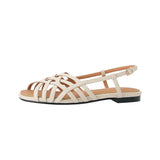 Breakj 2023 Rome Braided Sandals Women Retro Wind Flat Base Soft Bottom White Low-Heeled Hollow Fish Mouth