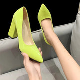 Heels Women's New Large Size Pointed Square With Shallow Fashion Patent Leather Thick With High Heel Professional Women's Single