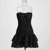 2025 Spring New Fashion Sexy Dot Embroidery Design Feel Waist Thin Lotus Leaves Side With Bra Dress