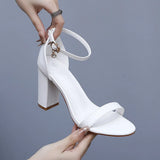 Breakj Cm Thick Heel With Sandals Female Fish Mouth Exposed Toe Square Sandals Pure White Wedding