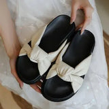 designer cross band leather knot slippers women mixed color platform sandals thick bottom summer beach slides woman