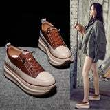 Chunky Sneakers Warm Casual Vulcanized Shoes Woman High Platform Boots 7CM Lace Up High Top Leather Sneakers Women