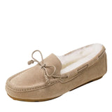 Winter Shearling Wool Shoes Woman Lambs Fur Flats Genuine Leather Mocasines Mujer Bowtie Loafers Warm Plush Boots