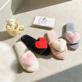 Breakj Slippers Women 2023 Winter New Korean Version Of Love Plush Warm Flat Cotton Slippers Home Slippers