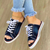 Breakj Big Goods Have Come Out Of The New 2023 Summer Canvas Korean Version Of Women's Cool Drag One-Word Drag Heel Sandals Denim