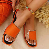 Women's Patchwork Slippers Female Leisure Square Toe Flat Ladies Casual Transparent Slides Women's Outdoor Beach