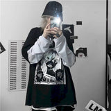 T-shirt Autumn Korean Style Harajuku Bf Style Dark Girl Printing Loose Fake Two-piece Female Student Top