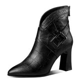 Short Boots Women Autumn Winter New Fashion Coarse And Short Barrel Black Pointed Plus Velvet And Single Boots Leather