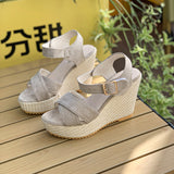 Breakj Buckle With Hemp Rope Comfortable Summer New Sloped Sandals Cross Fish Mouth Water Table High Heels Women's