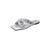 Breakj Size Fashion Sequins Flat Slippers Female Summer Outside Wear 2024 New Flat Cross Flip-Flops Beach