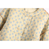 Chic Floral Print Side Bow Tie Quilted Coats Women Fashion O-Neck Button-up Cropped Jacket Casual Female