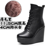 Breakj Head 12Cm High Slope And Waterproof Table Mid-Sleevel Boots With Side Zipper Women's Boots Pine Cake Plus Velvet Winter Warm Leather