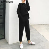 2021 Winter Casual Thick Sweater Tracksuits O-neck Jumpers & Elastic Waist Pants Suit Female Knitted 2 Pieces