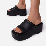 Women's Slippers Square Toe Pu Leather Platform Ladies Shoes Summer 2022 Fashion Thick Bottom Female Slipper Woman