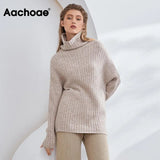 Autumn Winter Women Solid Turtleneck Pullovers Top Batwing Long Sleeve Warm Pullovers Female Striped Casual Loose