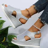 New Women's Casual Wedge Sandals Comfy Open Toe Glitter Color Golden Women's Summer High-heeled Sandals Sandalias De