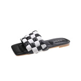 New Woman Flats Slippers Fashion Weave Grid Open Toe Shoes Designer Outdoor Bohemian Female Slides Shoes Sandals Women