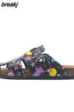 2023 New Summer Buckle Cork Slipper Casual Women Mixed Color Beach Outside Non-slip Closed Toe Cut-outs Slides