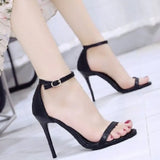 Sexy High Thin Heels Sandal Black White Metal Buckle Open Toe Party Ankle Strap Solid Dress Pump Shoes Salto Alto