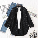 Women's Star Printed Long Sleeve Shirts and Tops 2021 Autumn New Lady Casual Loose Shirts Black White Blouse Ladies