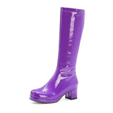 Women Patent Leather Boots 2021 Autumn Winter High Heel Platform Mid Calf Boots For Women Colorful Fashion Light PU